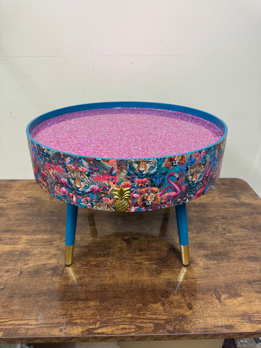 Round coffee table jewel leopard glitter colourful