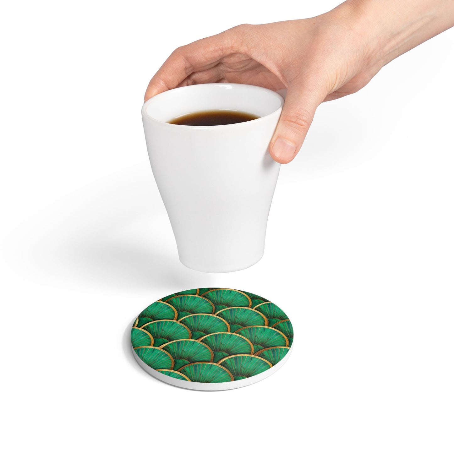 Art Deco Tiles Emerald Ceramic Coaster