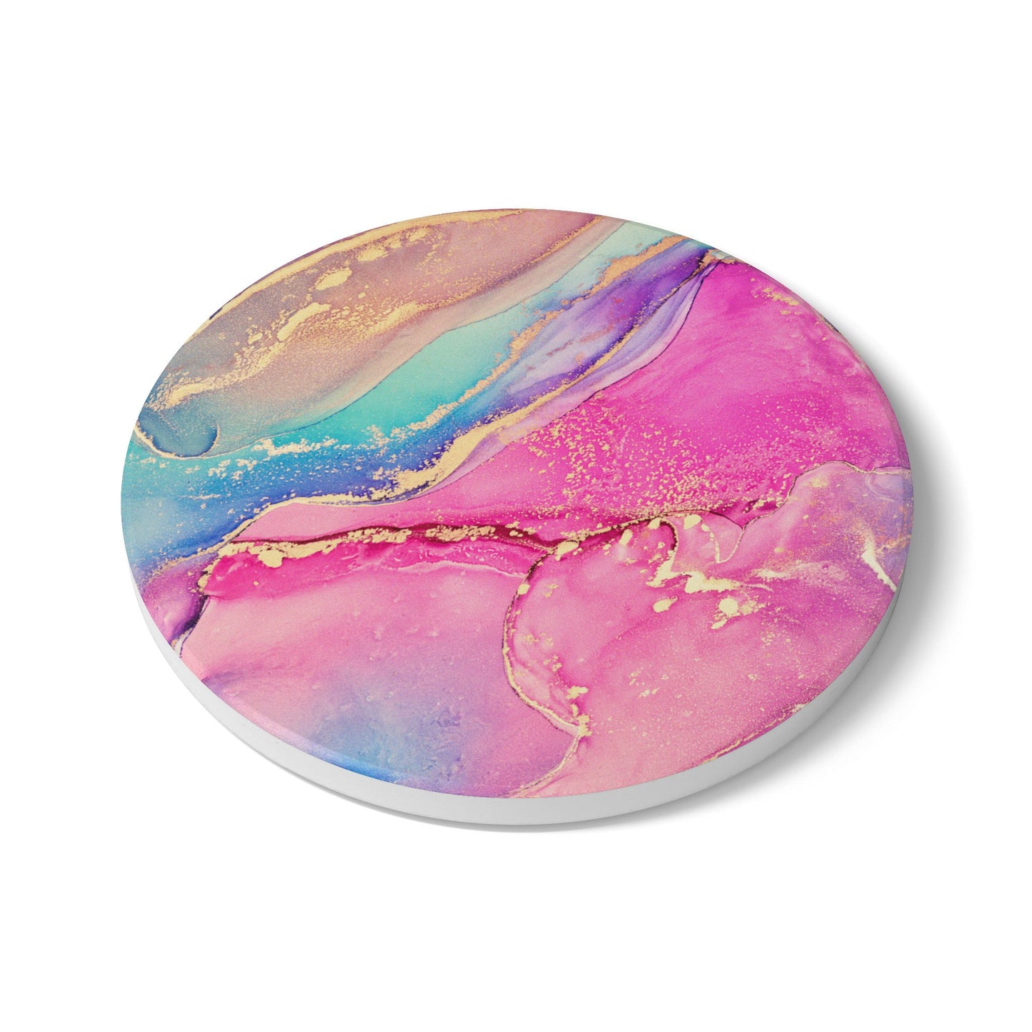 Pink and Blue Marble Effect Ceramic Coaster