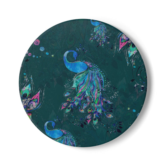 Painted Peacock Teal Ceramic Coaster