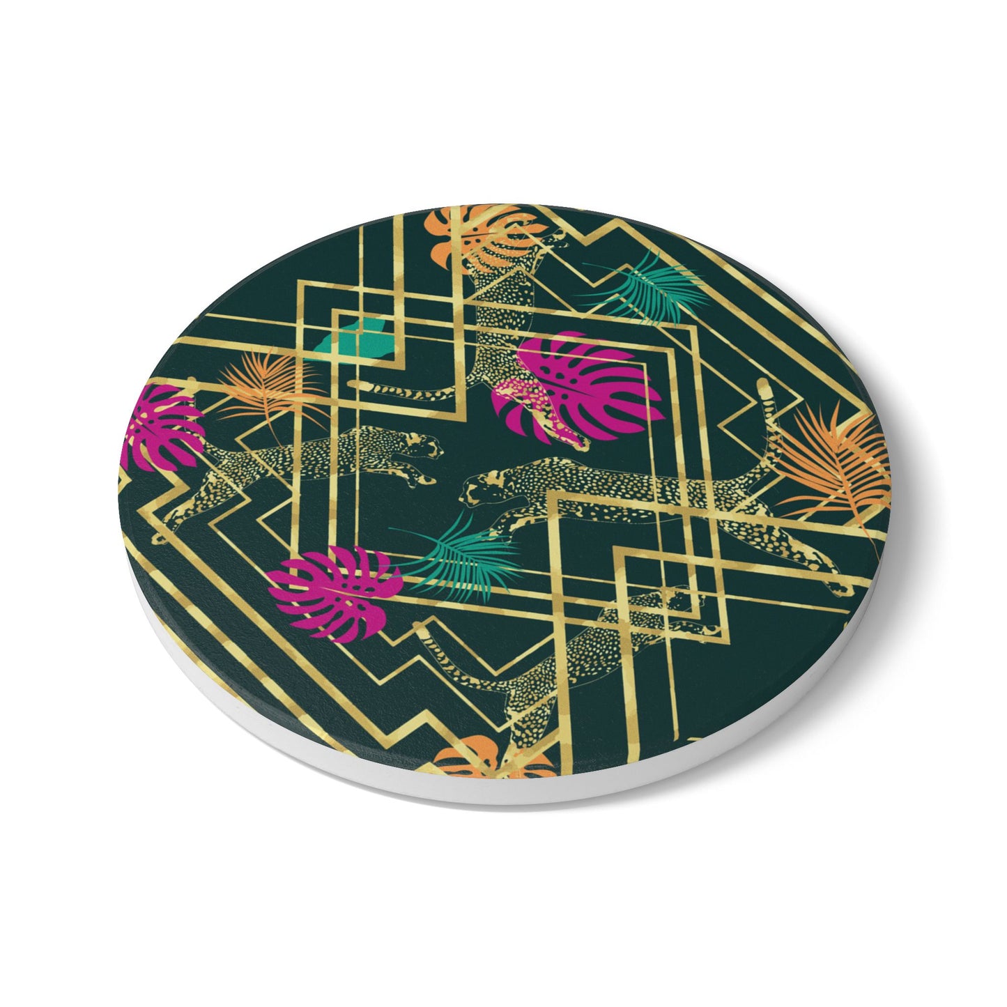 Art Deco Leopards Colourful Ceramic Coaster