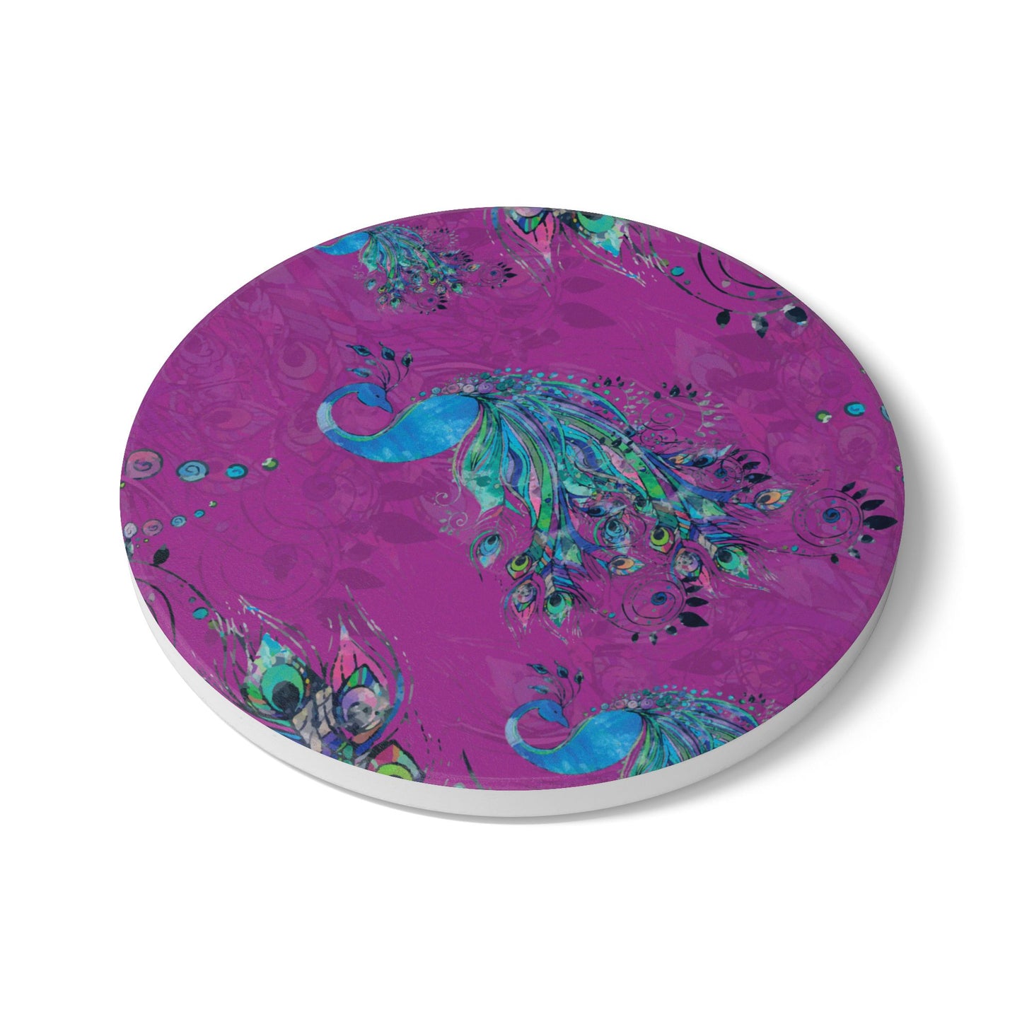 Painted Peacock Berry Ceramic Coaster