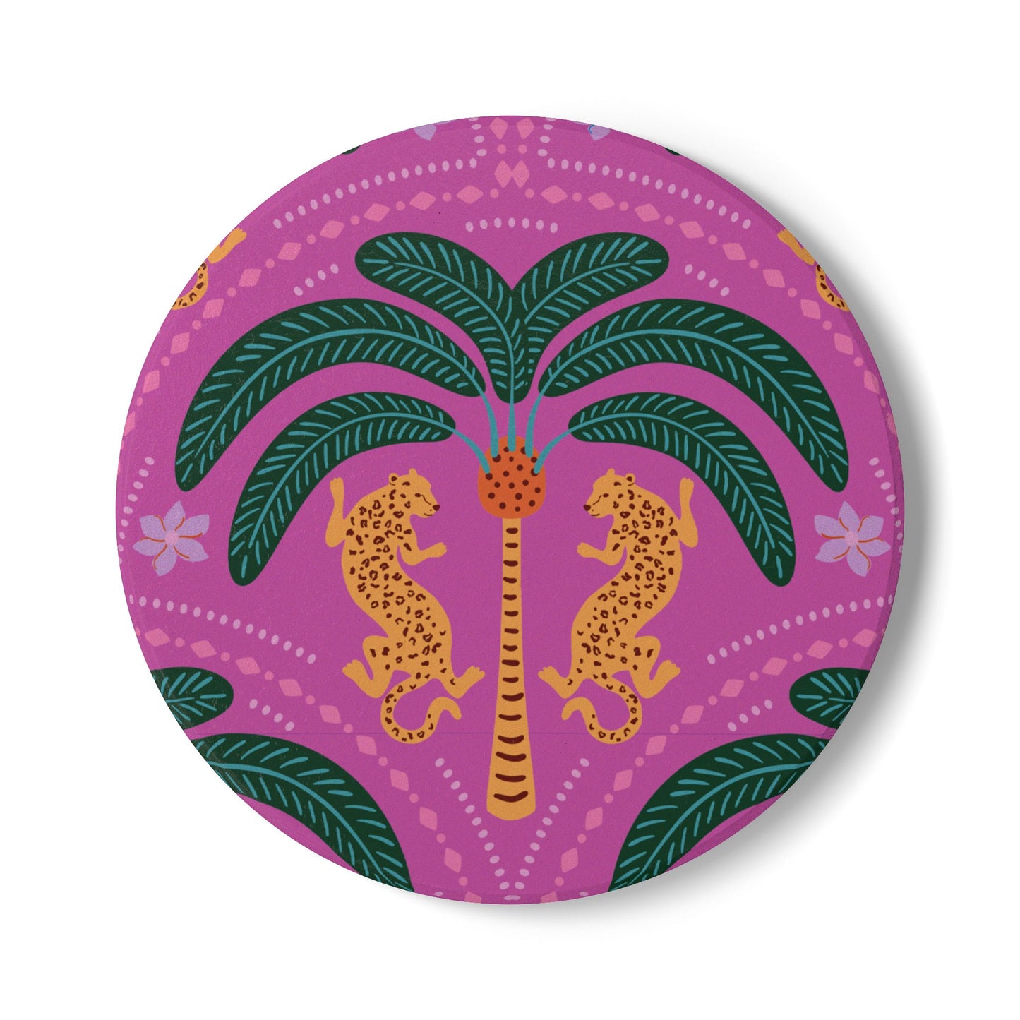 Cheetah with Palm Berry Ceramic Coaster