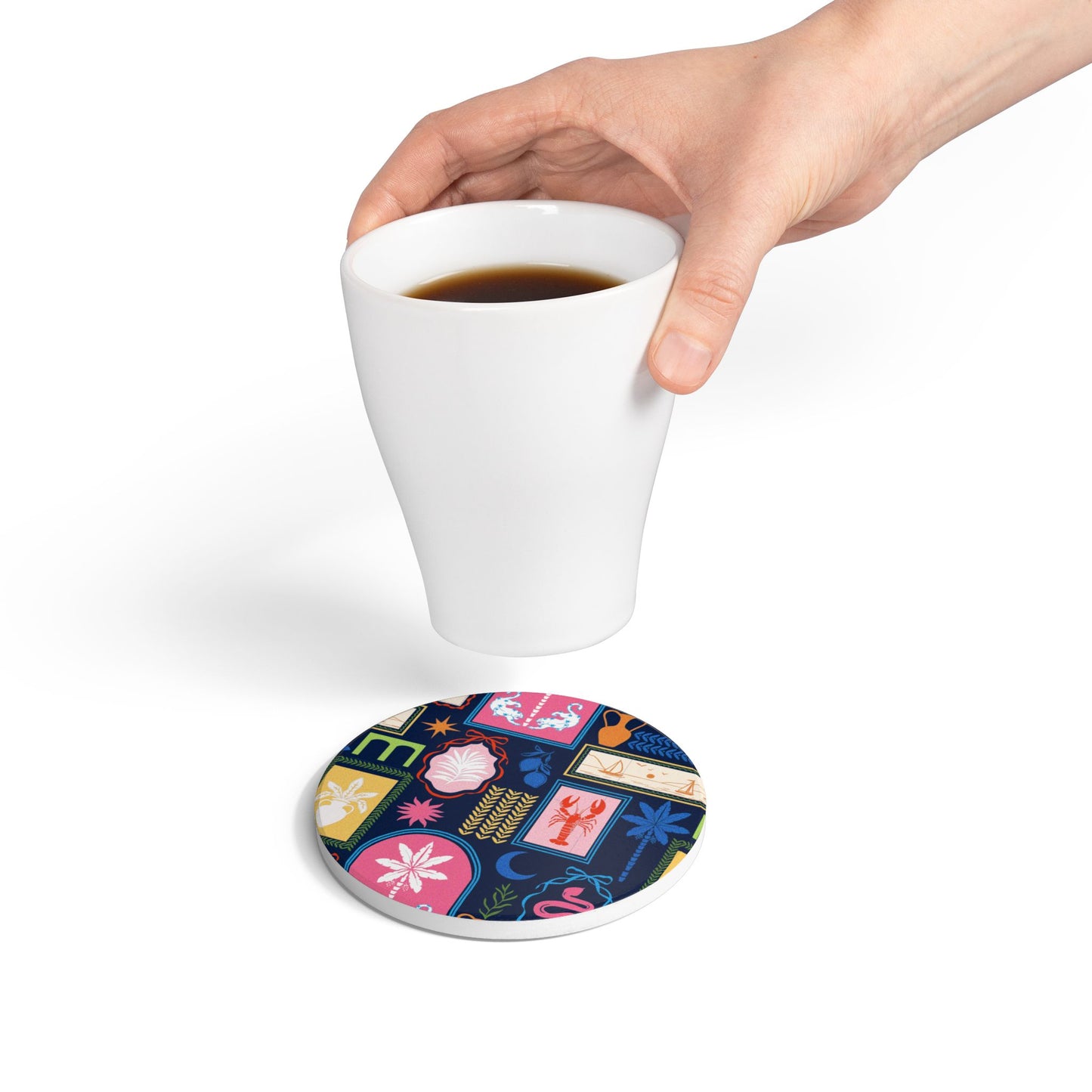 Mediterranean Travels Navy Ceramic Coaster