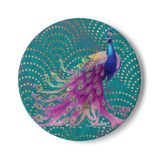 Art Deco Peacock Teal Ceramic Coaster