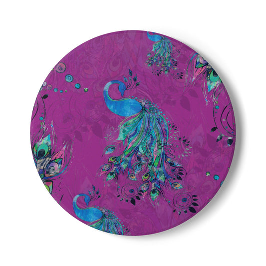Painted Peacock Berry Ceramic Coaster