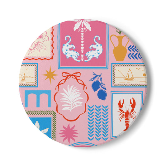 Mediterranean Travels Pink Ceramic Coaster