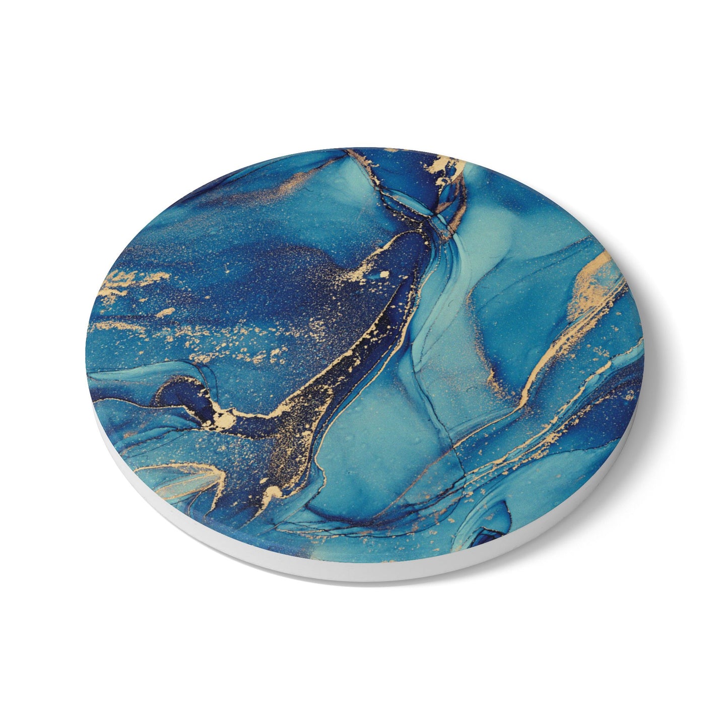 Blue and Gold Marble Effect Ceramic Coaster