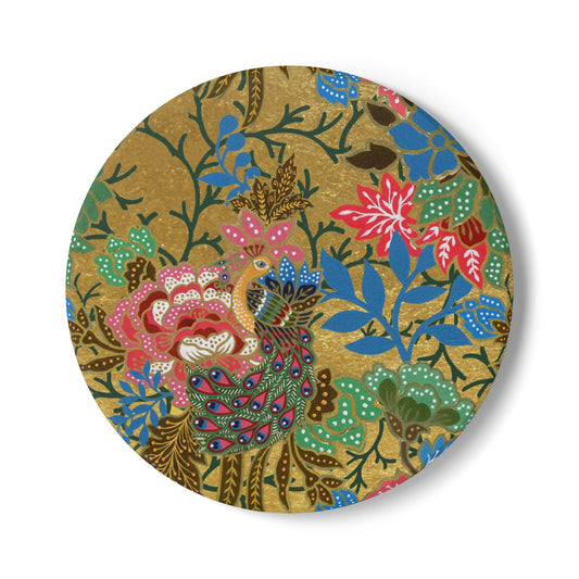 Ornate Peacock Gold Ceramic Coaster