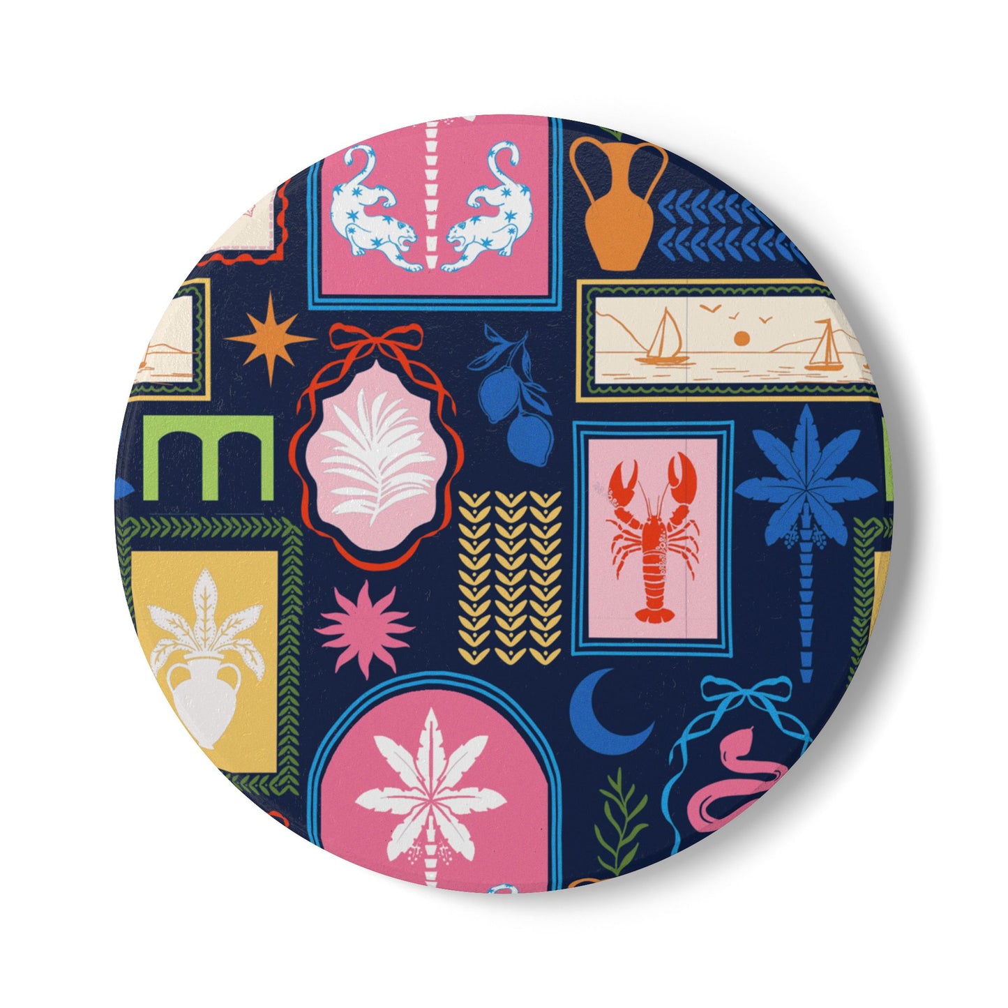 Mediterranean Travels Navy Ceramic Coaster