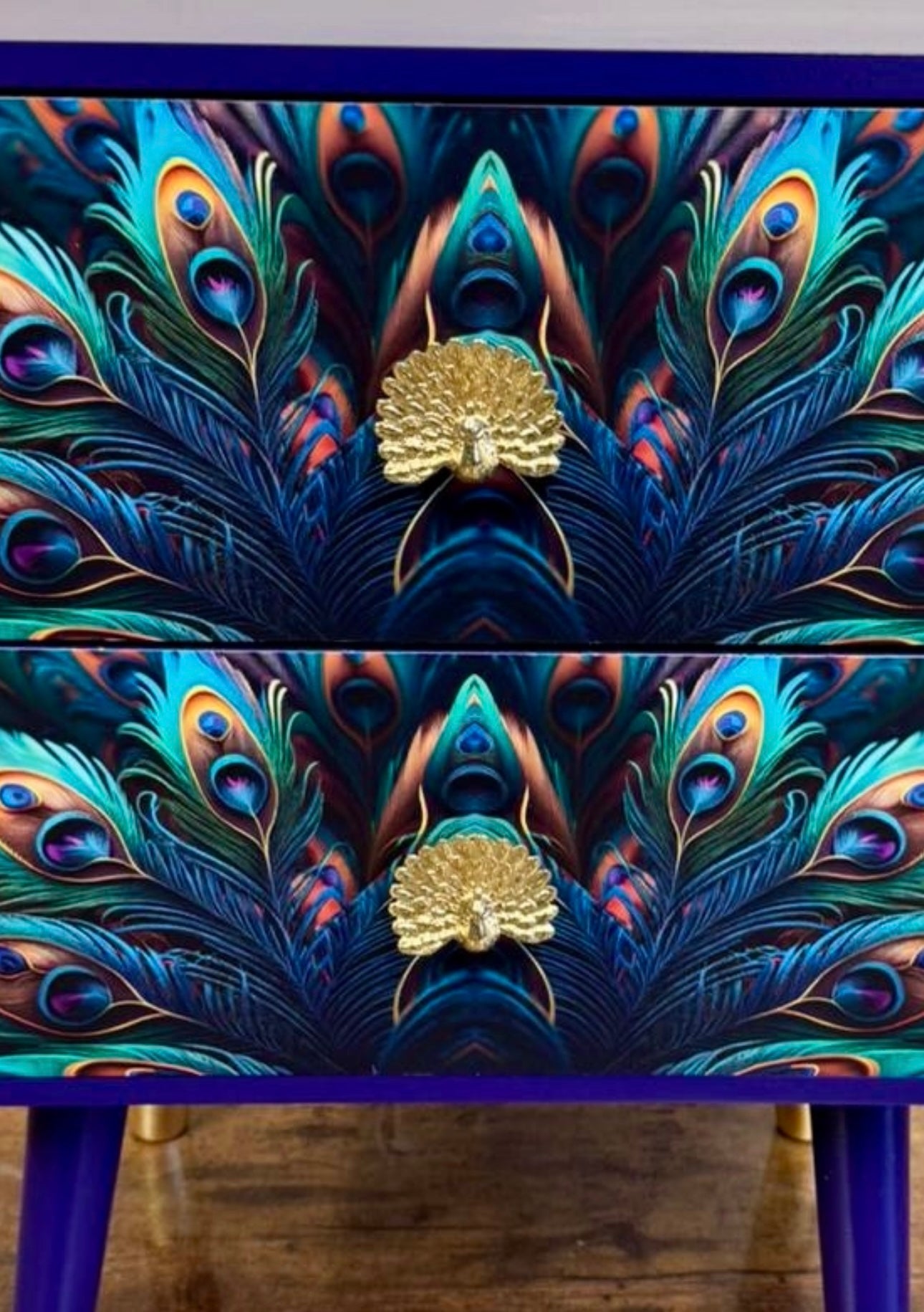 Peacock art deco square table , two drawer