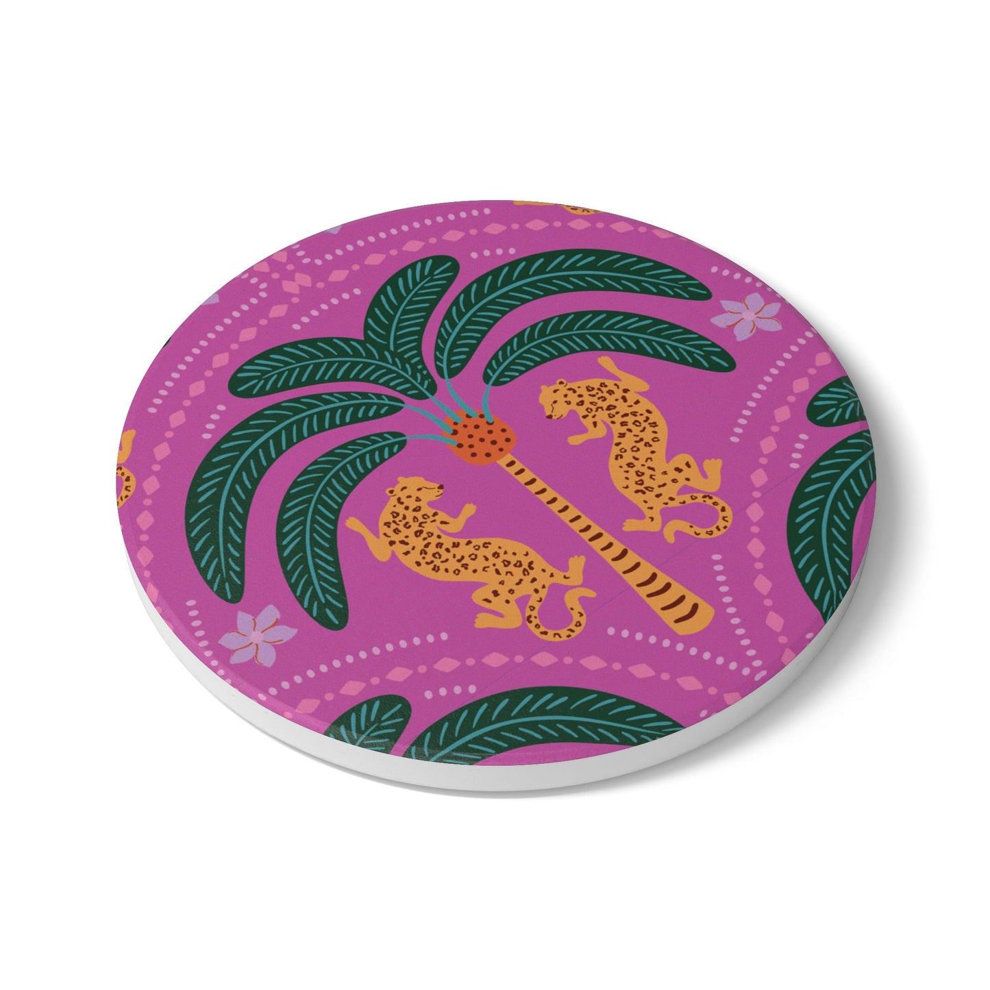 Cheetah with Palm Berry Ceramic Coaster