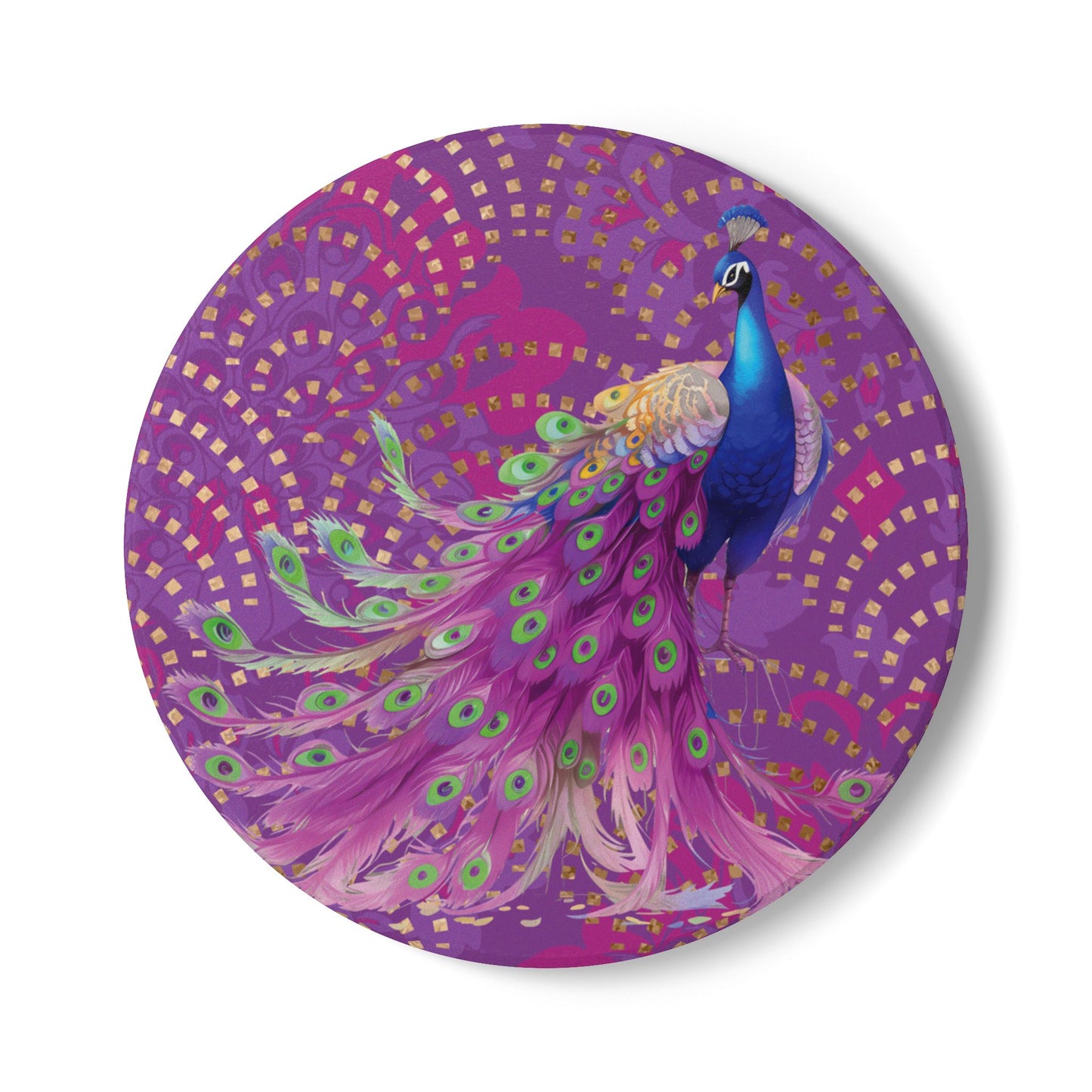 Art Deco Peacock Berry Ceramic Coaster