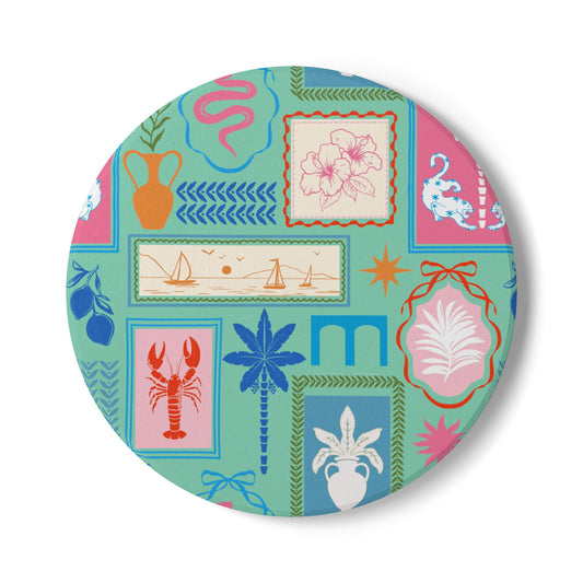 Mediterranean Travels Mint Ceramic Coaster