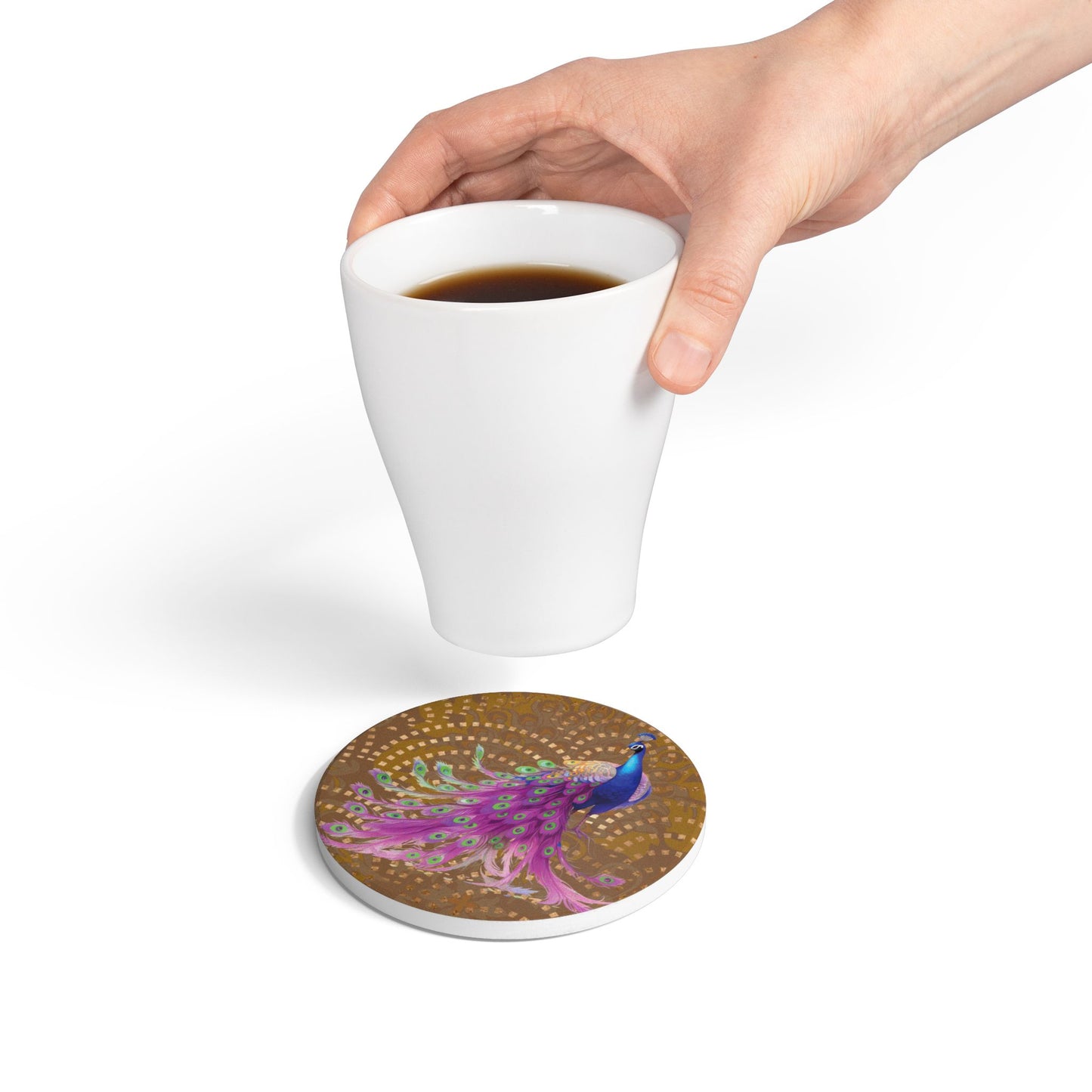 Art Deco Peacock Mustard Ceramic Coaster