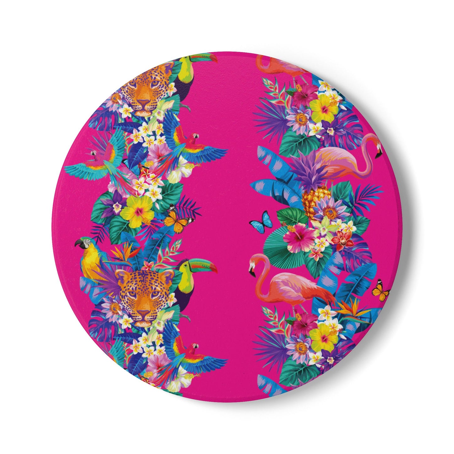 Colourful Jungle Hot Pink Ceramic Coaster