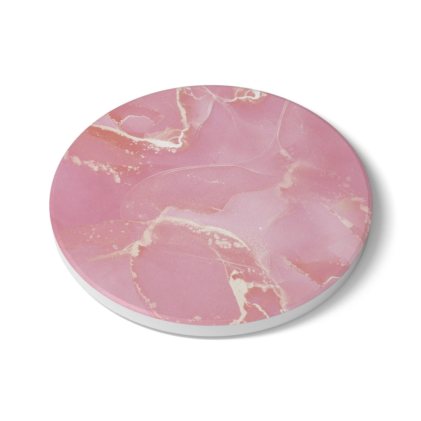 Dusky Pink Marble Effect Ceramic Coaster