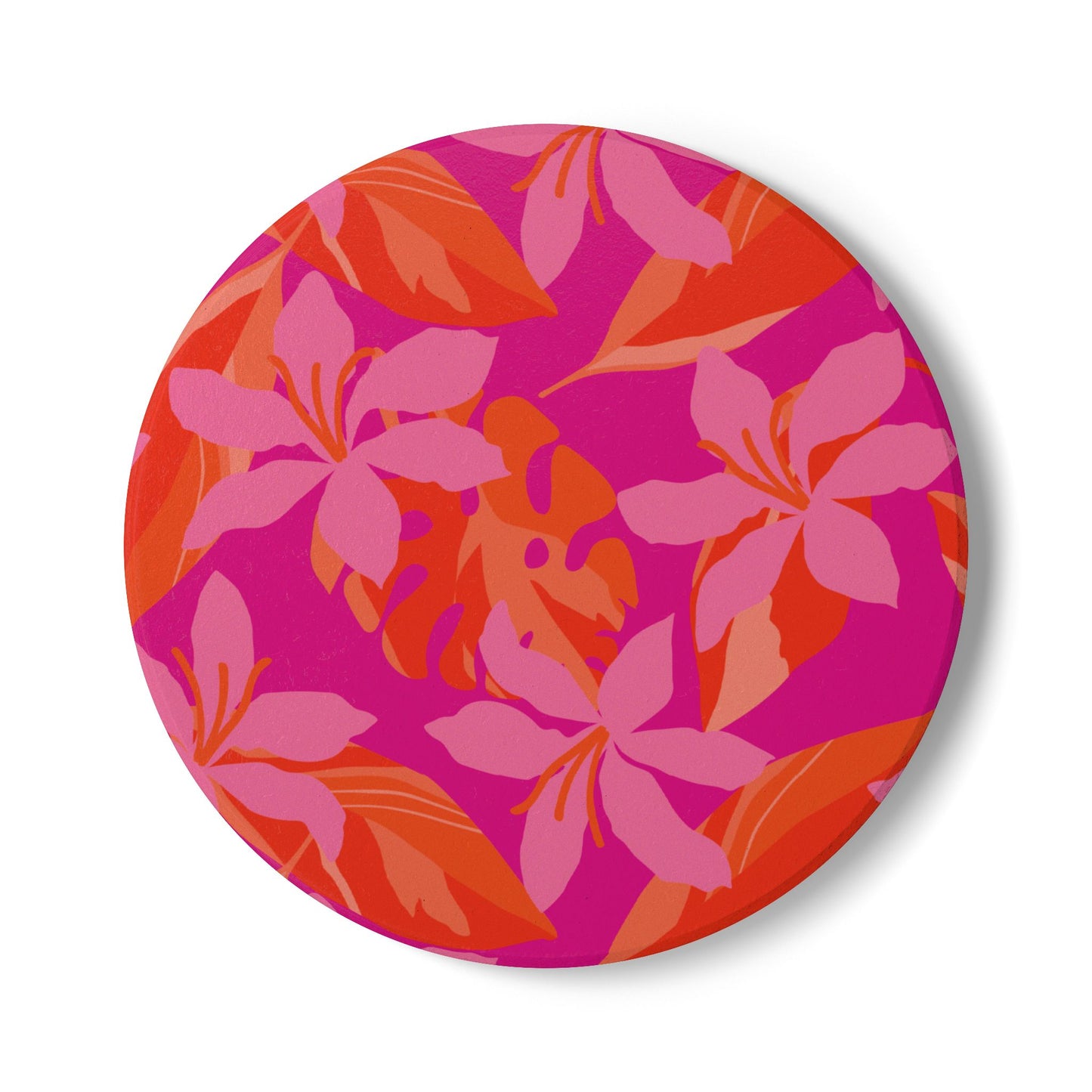 Hot Pink and Orange Floral Ceramic Coaster