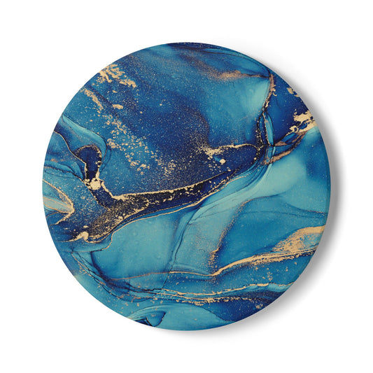 Blue and Gold Marble Effect Ceramic Coaster