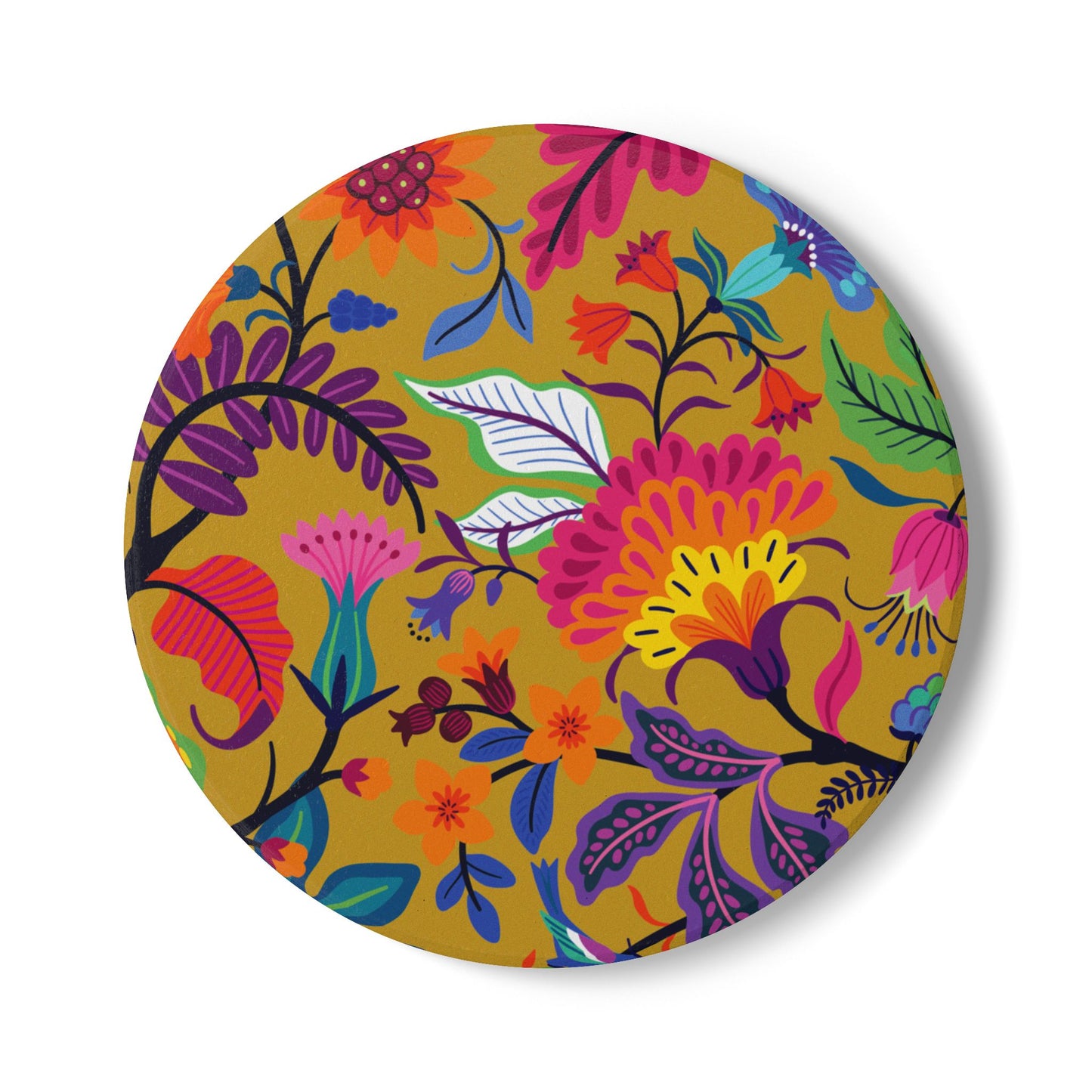Wildflowers Mustard Ceramic Coaster