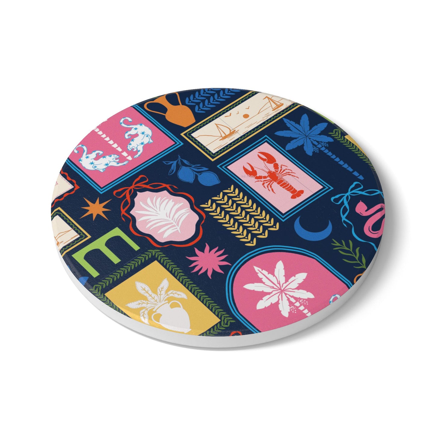 Mediterranean Travels Navy Ceramic Coaster