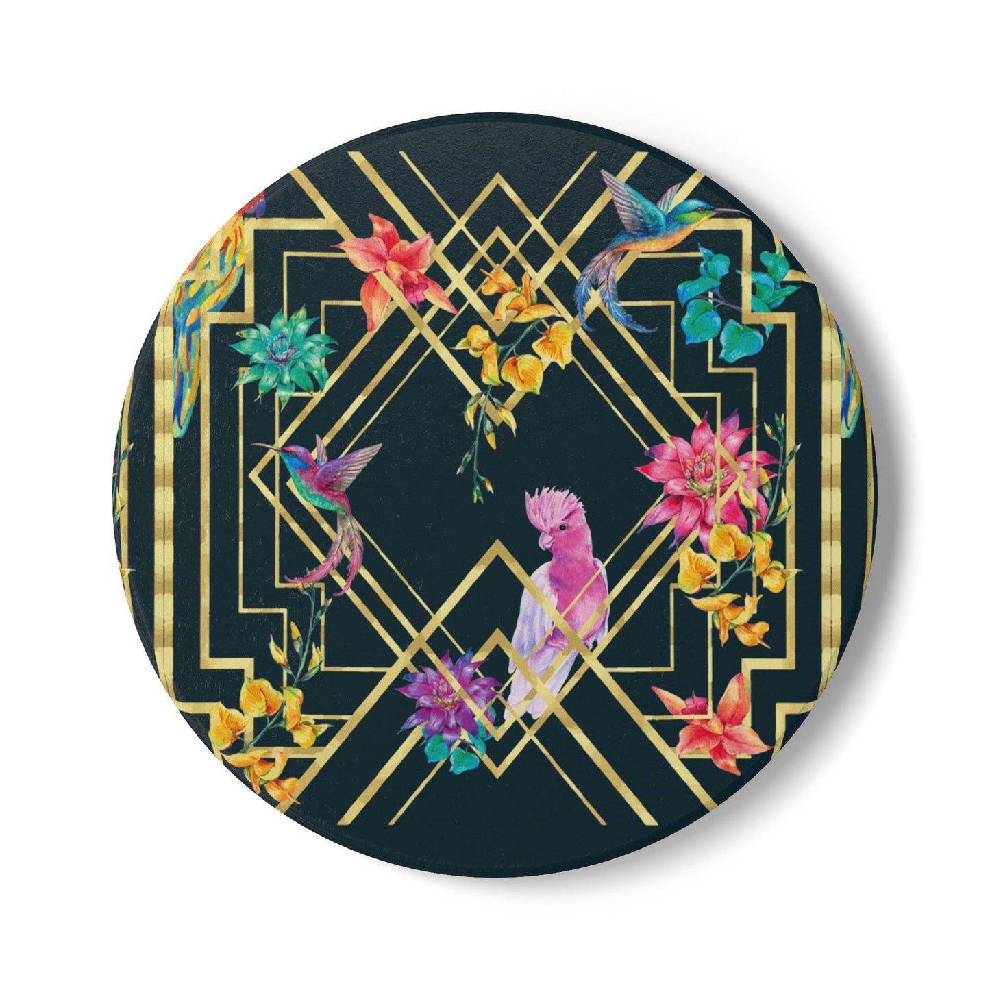Art Deco Birds Emerald Ceramic Coaster