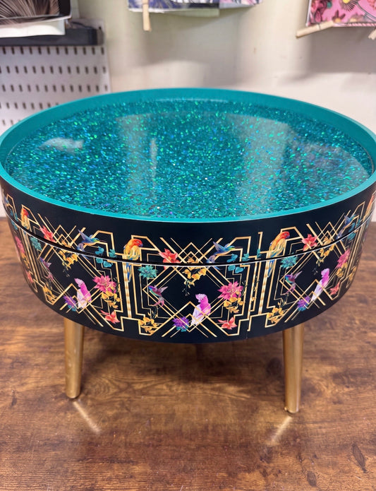 Art Deco Birds coffee table glitter top