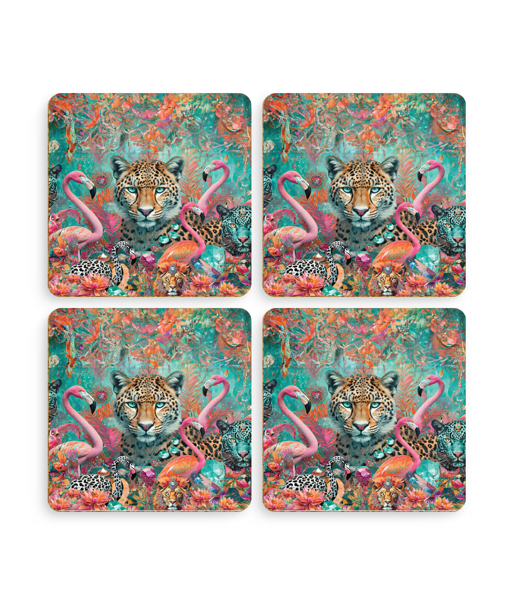 Pack of 4 Coasters Jewel Leopard design