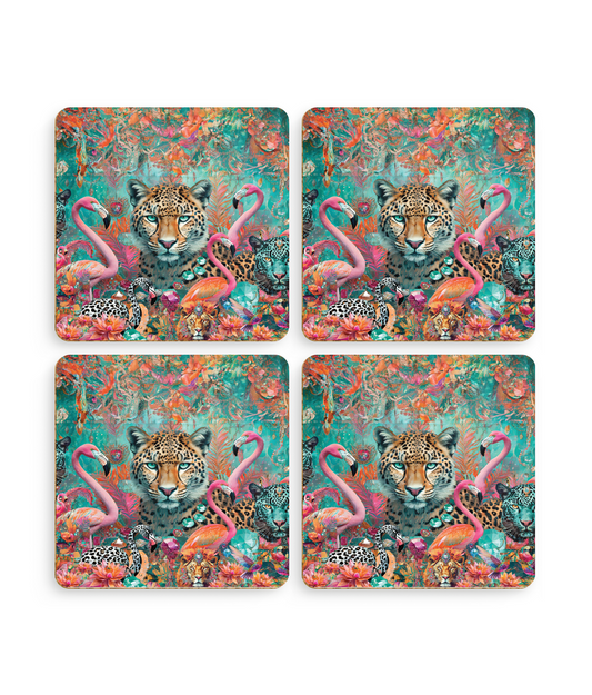 Pack of 4 Coasters Jewel Leopard design