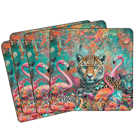 Pack of 4 Coasters Jewel Leopard design
