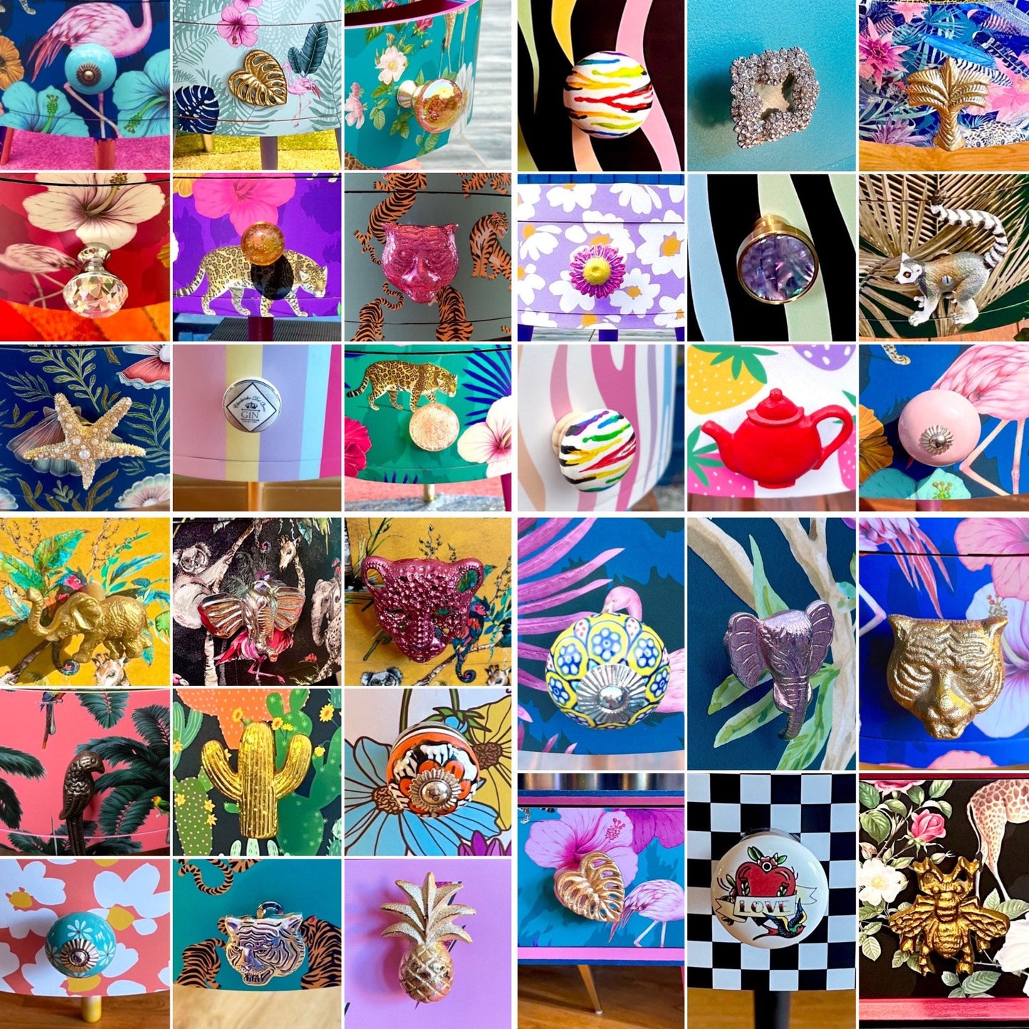 Flocking Fab - Navy and Mustard bedside table completely personalised.  Pink, yellow and navy living room side table, ideal nightstand.