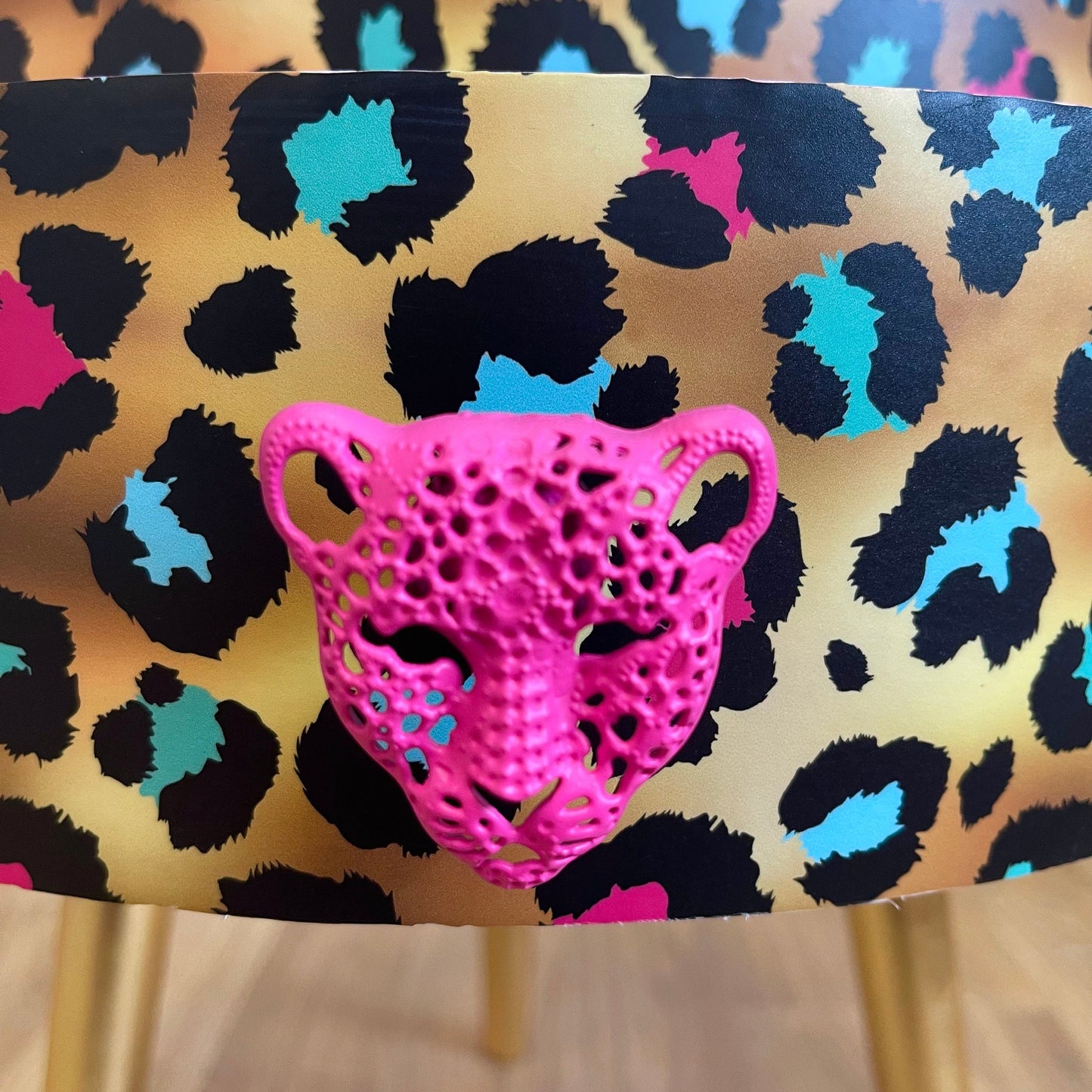 Leopard Print - Gold Hot Pink Magenta leopard round bedside table . Fun Bright Home Decor . Ideal for Nightstand or side table. Cheetah Print gold leaf design