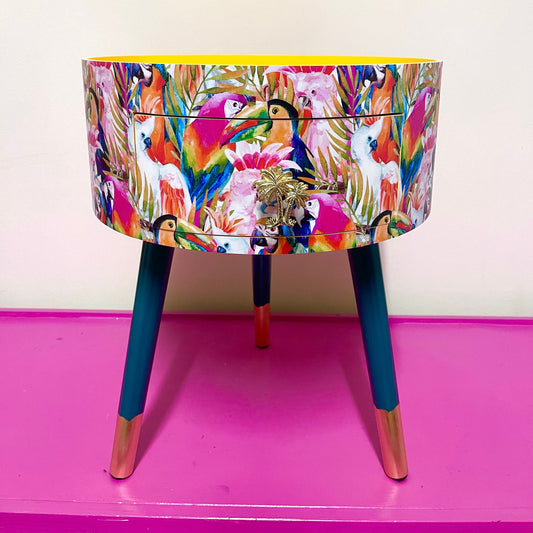 Parrot - Colourful side table for office, jungle decor, tray top end tables for bedroom, tropical decor for home, 5th anniversary gift