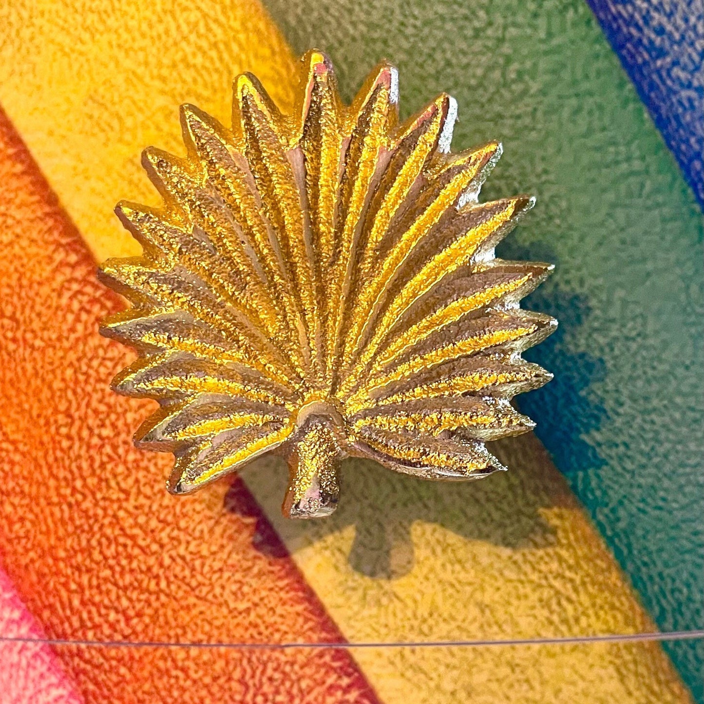 Rainbow stripe side table, Kensington multicoloured round  side table . Multicoloured nightstand, gold leaf bedside table. Mint green legs