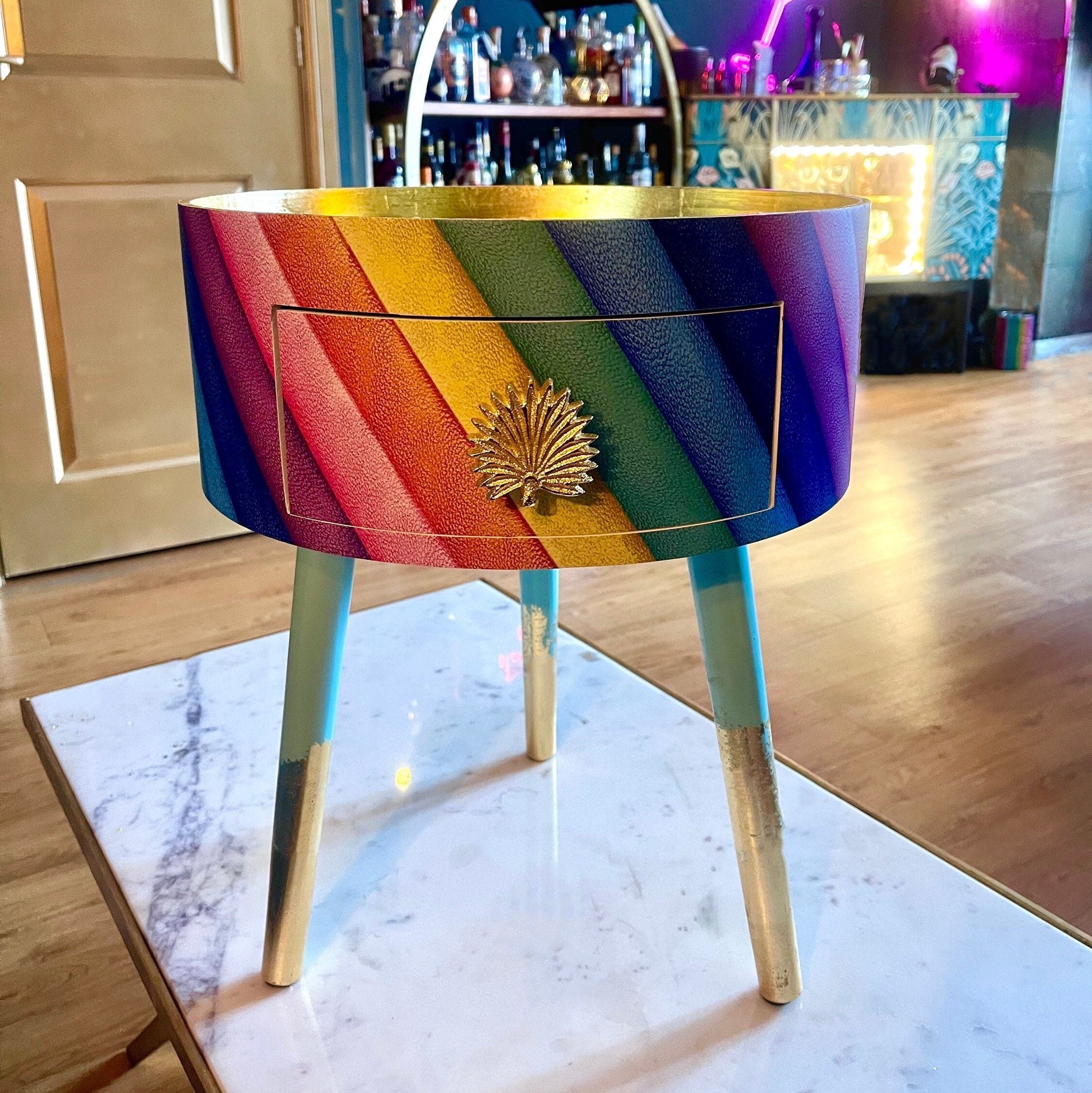 Rainbow stripe side table, Kensington multicoloured round side table ...