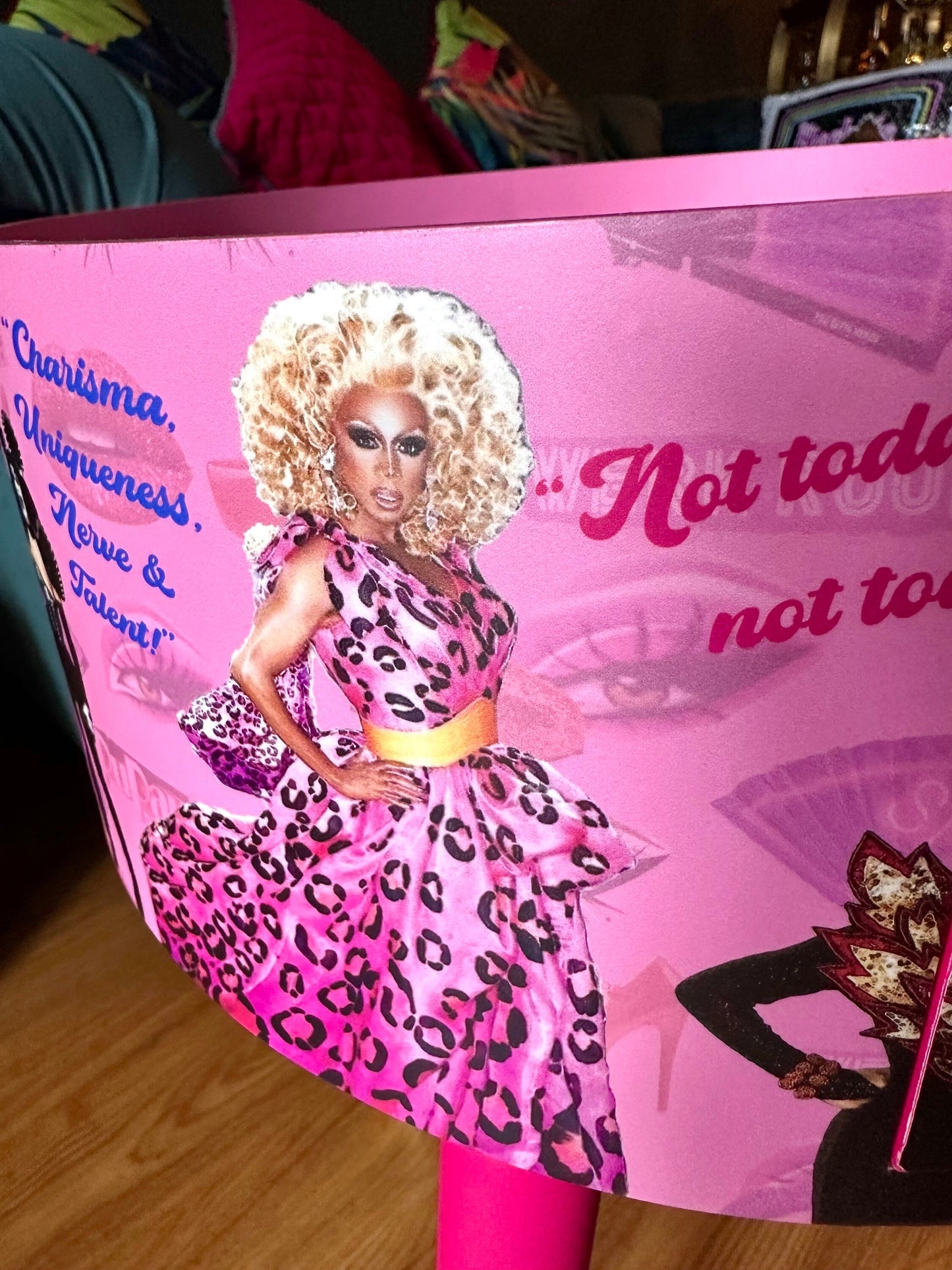 Hot Pink drag race bedside table glitter top . Fun Bright Home Decor . Ideal for Nightstand or side table. RuPaul drag race merchandise