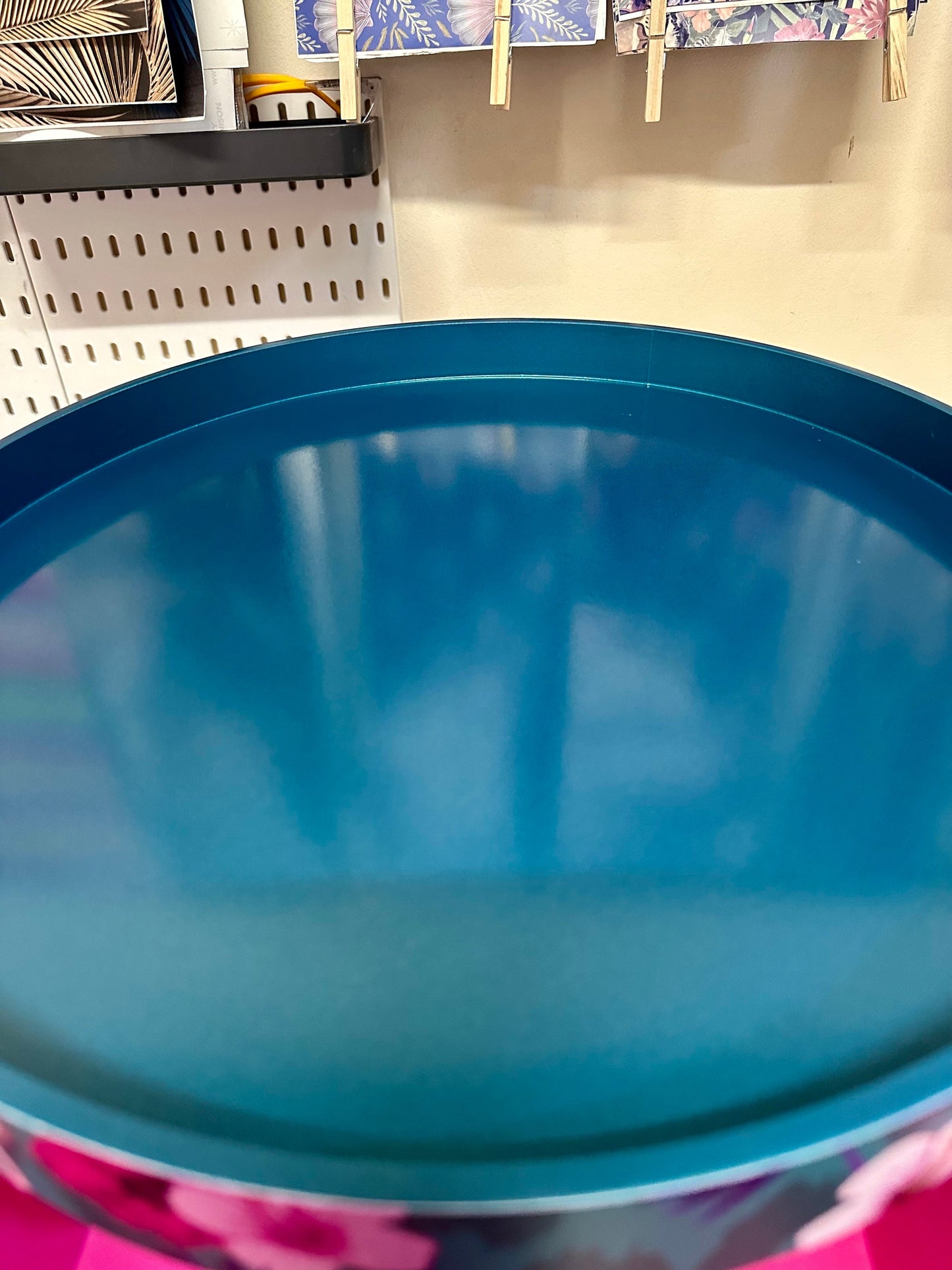 Flocking Fab - Aqua , Pink and Teal Blue tropical side table . Flamingo and leopard print nightstand , bedside table , flamingo and cheetah design end table