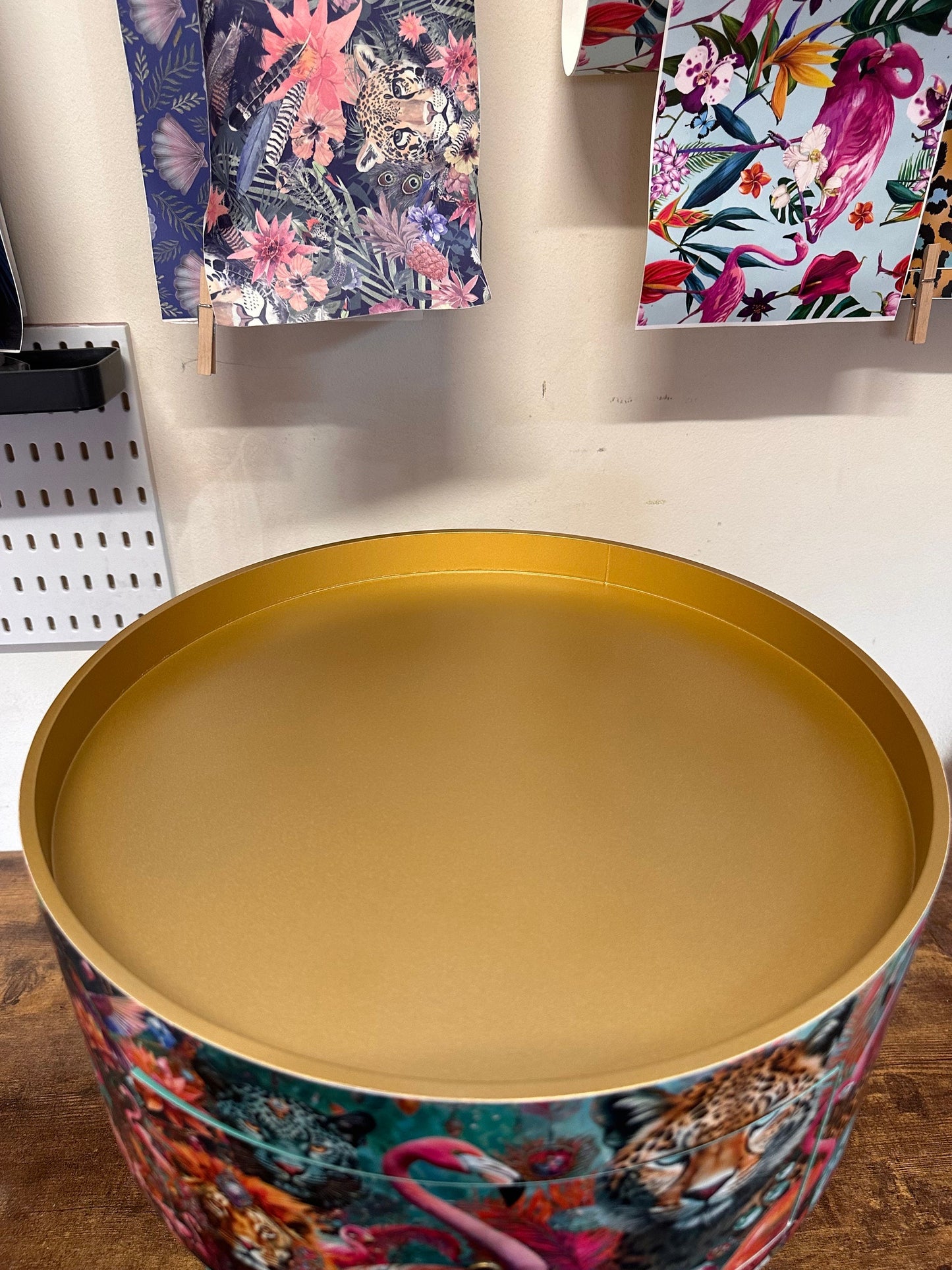 Jewel Leopard - Gold and Mint flamingo bedside table, teal mint and gold jewel design nightstand, cheetah design with  mint legs , gold end table