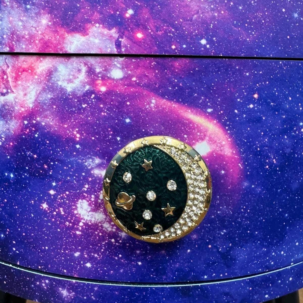 Galaxy beside table, Blue, black and purple space design, Galaxy top,spaceman, moon and stars,  colourful home decor round end table