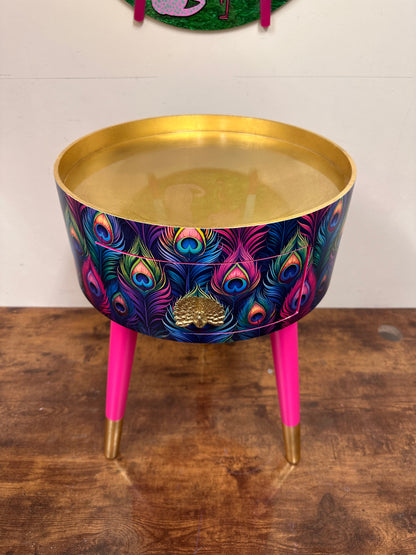 Colourful peacock table with gold leaf
