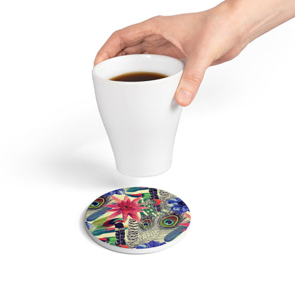 Leaves in Jungle - Cream Ceramic Coaster