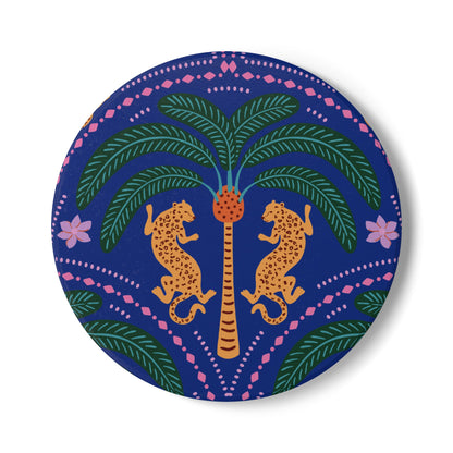 Cheetah with Palm Navy Ceramic Coaster