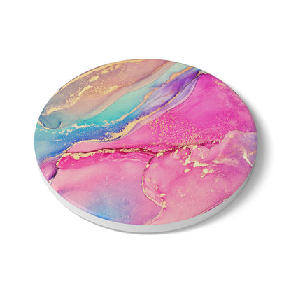 Pink and Blue Marble Effect Ceramic Coaster