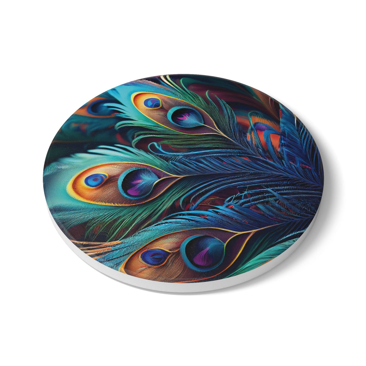 Peacock Feathers Ceramic Coaster