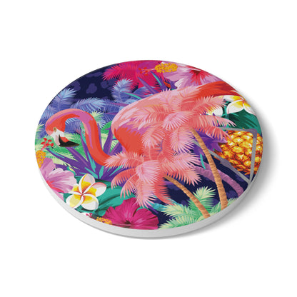 Colourful Jungle Flamingo Ceramic Coaster