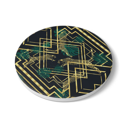 Art Deco Leopards Ceramic Coaster