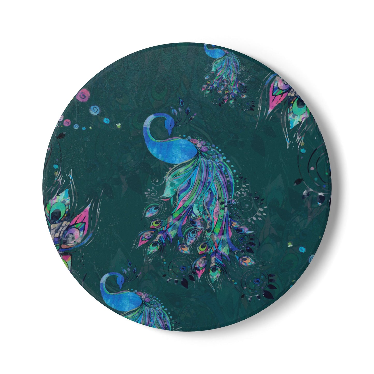 Painted Peacock Teal Ceramic Coaster