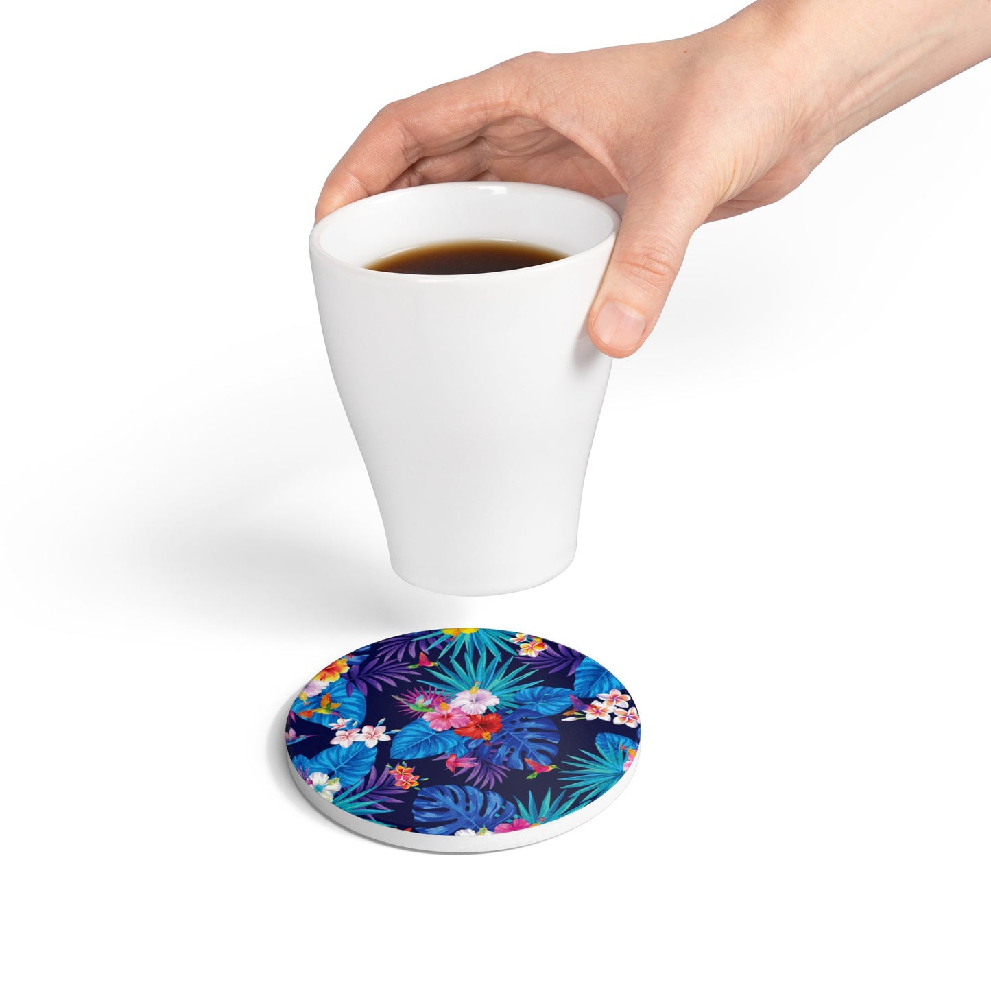 Hibiscus Navy Ceramic Coaster