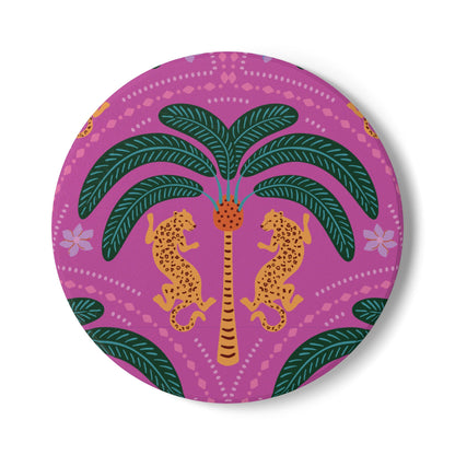 Cheetah with Palm Berry Ceramic Coaster