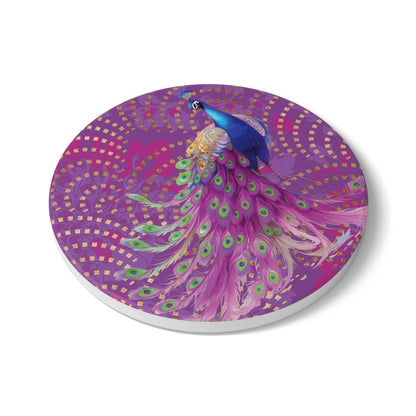 Art Deco Peacock Berry Ceramic Coaster